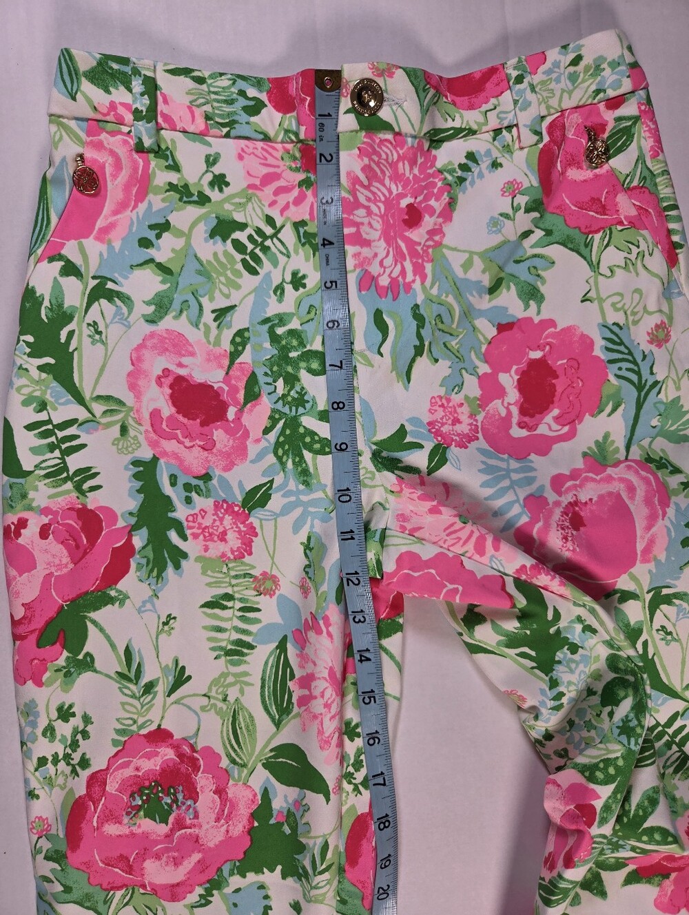 Lilly Pulitzer Womens 4 Ana High Rise Pant Multi Poppy Party Zip Pockets Charm - Picture 10 of 13